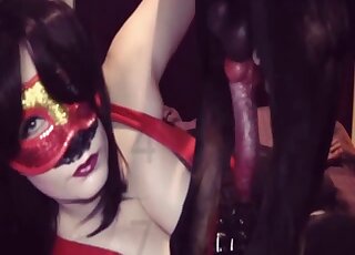 Masked amateur chick is an expert in giving blowjobs to dogs
