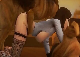 Big tits 3D brunette gets rammed hardcore by huge German Shepherd