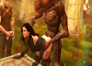 Animated brunette gets vigorously rammed by alien beast