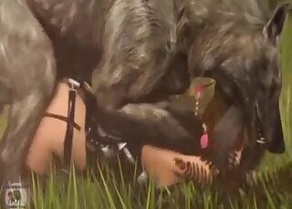 Sizzling brunette is vigorously pounded by animated wolf beast