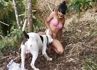 Hot Latina filmed with her terrier between the legs licking her cunt