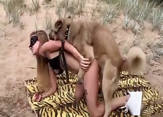 Dog humps blonde beauty in outdoor cam scenes and comes inside her