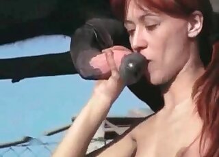 Sweetie gets tons of pleasure while deepthroating a horse’s dong